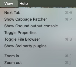 Cabbage 2.9.0 View menu